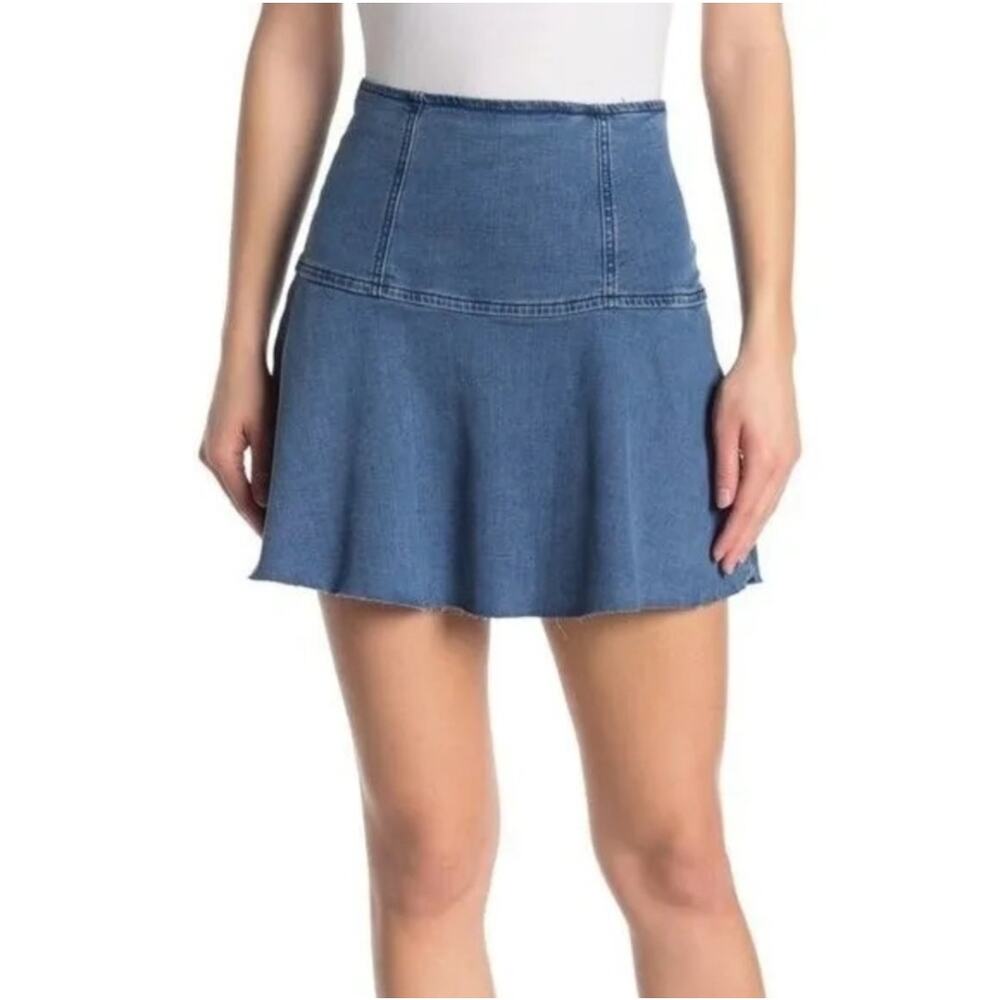 We the Free Highland Denim Skirt Boho Mini Raw Frayed Hem Deep Space Blue sz 12